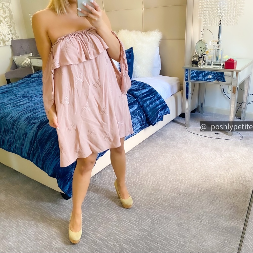 Mauve strapless mini dress off shoulder